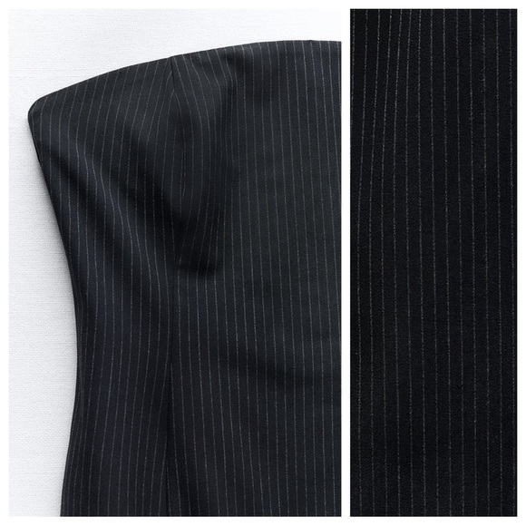 NWT. Zara Black/Ecru Viscose Blend Pinstripe Midi Dress. Size M. - Picture 5 of 9